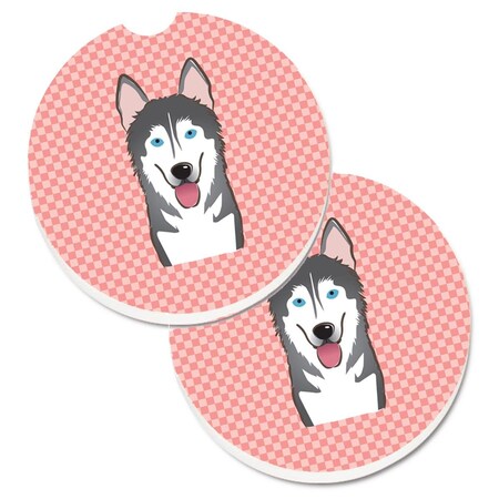 Carolines Treasures Checkerboard Pink Alaskan Malamute  Cup Holder Car Coaster, PK2 BB1218CARC